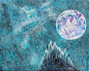 Drawing titled "quitter la planète…" by Iakim, Original Artwork, Acrylic Mounted on Wood Stretcher frame