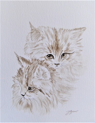 les deux frères - chatons persans- dessin original à l'encre 제목이 "les deux frères - c…"인 그림 Patricia Giroldini Hyvernat로, 원작, 파스텔