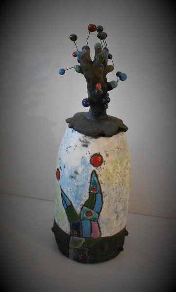 Design intitulée "Boite raku nu bleu…" par Armelle Colombier, Œuvre d'art originale, Art de la table