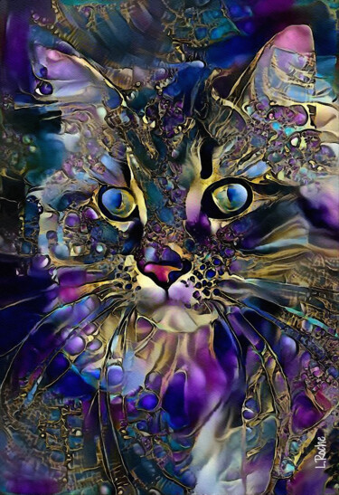 Merry Purple, cat- Mix media on panel - 70x50 cm-OOAK