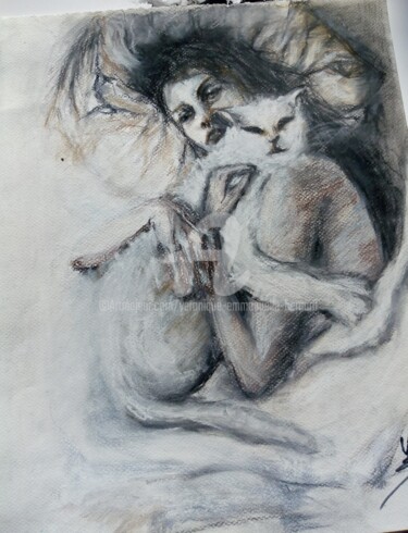 Dibujo titulada "La jeune  fille  au…" por Véronique Emmanuelle Bernard, Obra de arte original, Carbón