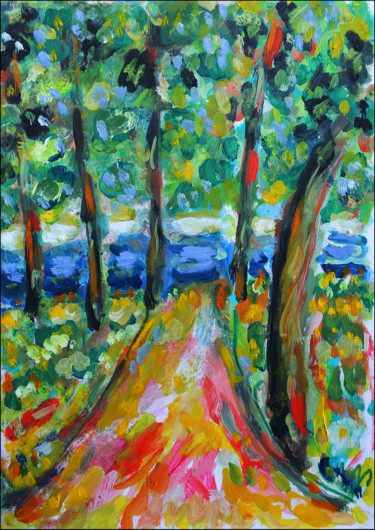 Peinture intitulée "Pinède" par Jean Mirre, Œuvre d'art originale, Huile