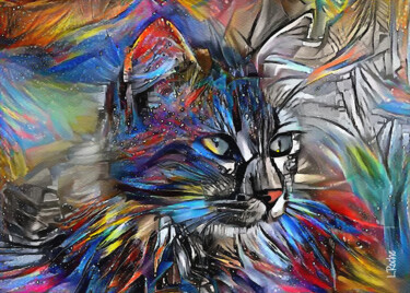 Rafael, cat - Mix media on panel - 70x50 cm-OOAK