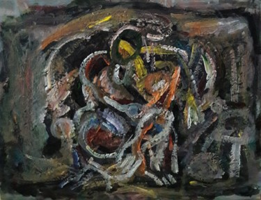 Painting titled "sa tristesse noir" by Sam Keusseyan, Original Artwork, Acrylic