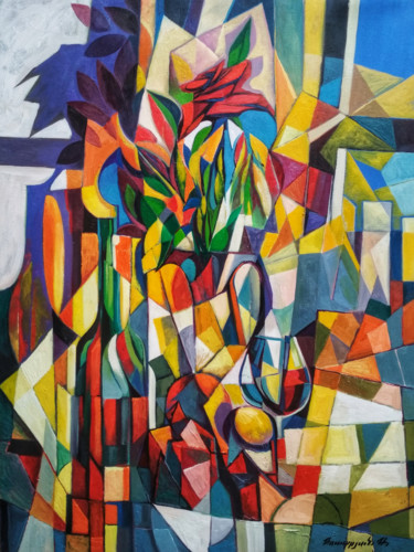 Peinture intitulée "Still life with ros…" par Artsrun Asatryan, Œuvre d'art originale, Huile Monté sur Châssis en bois