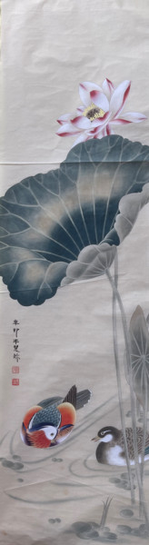 绘画 标题为“Mandarin Ducks and…” 由Huizhen Zhang 张慧珍, 原创艺术品, 颜料
