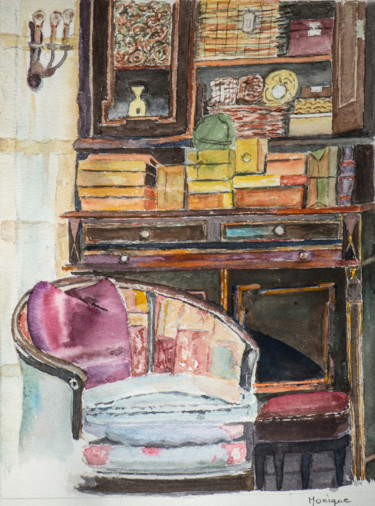 Schilderij getiteld "brocante" door Monique Hirel, Origineel Kunstwerk, Aquarel