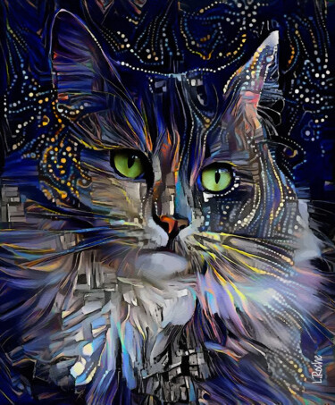 Lady Mila, cat - Mix media on panel - 70x58 cm-OOAK