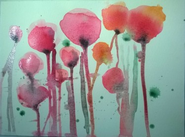 Peinture intitulée "Coquelicots  aléato…" par Henber, Œuvre d'art originale, Aquarelle