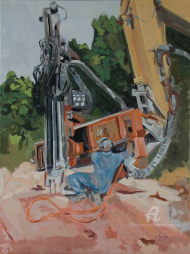 Peinture intitulée "Conducteur et Foreu…" par Chéker, Œuvre d'art originale, Huile Monté sur Châssis en bois