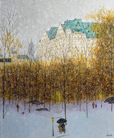 The Plaza Hotel, circa 1932 Gravures & estampes intitulée "The Plaza Hotel, ci…" par Patrick Antonelle, Œuvre d'art originale, Huile Monté sur Châssis e…