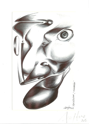 Dessin intitulée "" Munchausen " - Sé…" par Grégory Dreyfus, Œuvre d'art originale, Stylo à bille Monté sur Autre panneau ri…