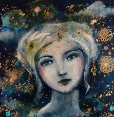 「Horizon Céleste」というタイトルの絵画 Loetitia Pillaultによって, オリジナルのアートワーク, アクリル ウッドストレッチャーフレームにマウント