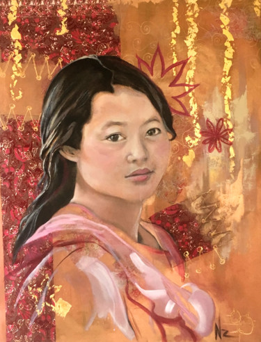 绘画 标题为“Douce Birmane du Tr…” 由Natacha Zenatti, 原创艺术品, 丙烯 安装在木质担架架上