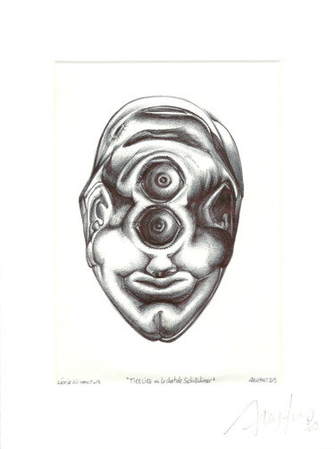 Dessin intitulée "" Tirelire ou le ch…" par Grégory Dreyfus, Œuvre d'art originale, Stylo à bille Monté sur Autre panneau ri…