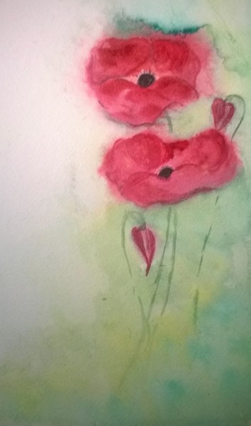 Painting titled "Coquelicots3" by Henber, Original Artwork, Watercolor