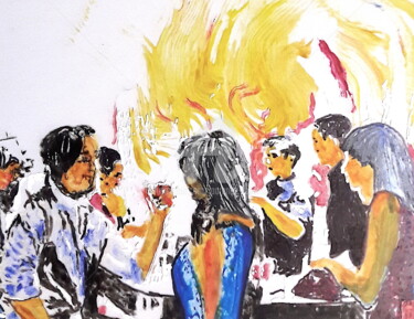 绘画 标题为“Rêve de bar parisien” 由Laurence Fauchart, 原创艺术品, 标记 安装在其他刚性面板上