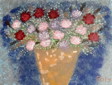 Vase with Flowers (floral painting flower wall art original) Pintura intitulada "Vase with Flowers (…" por Poly, Obras de arte originais, Acrílico Montado em Armação em madeira