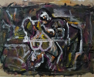 Peinture intitulée "couple femme table" par Sam Keusseyan, Œuvre d'art originale, Acrylique