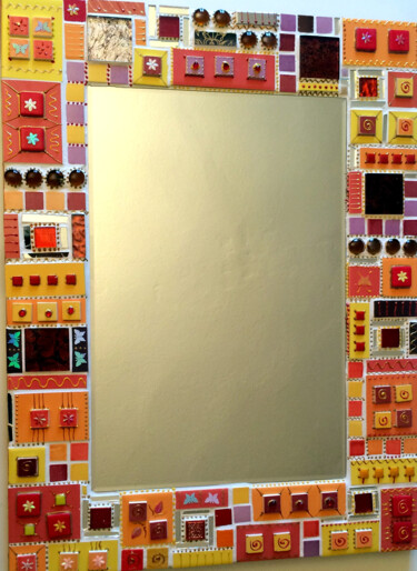 miroir mosaïque couleurs "Patchs soleil fleurs et papillons" Design titled "miroir mosaïque cou…" by Odile Maffone Mosaïque Joyeuse, Original Artwork, Mosaic Mounted on Wood Panel