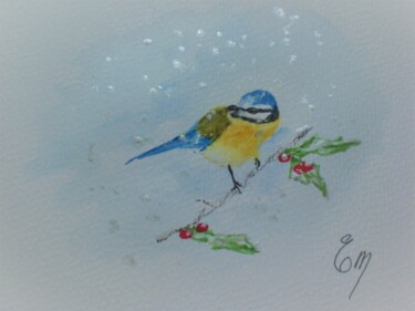 MESANGE BLEUE Aquarelle Originale Unique Painting titled "MESANGE BLEUE Aqua…" by Eliane Morvan (CREADELI "les petits bonheurs d'Eli"), Original Artwork, Watercolor