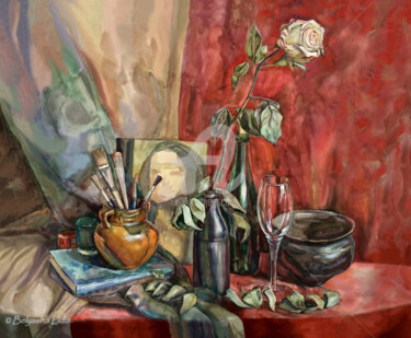 "Romantic atmosphere" Printmaking titled ""Romantic atmospher…" by Lidia Belyasin, Original Artwork, Watercolor Mounted on Wood Stretcher frame