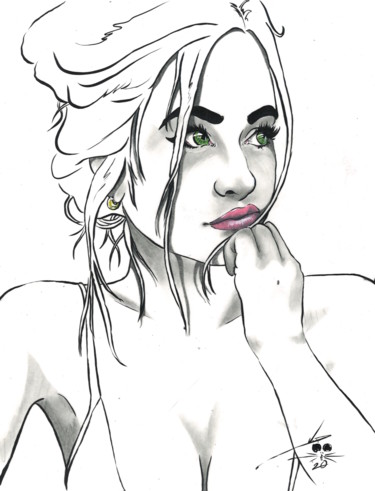 Tekening getiteld "Deep Thought" door John Creekmore, Origineel Kunstwerk, Inkt