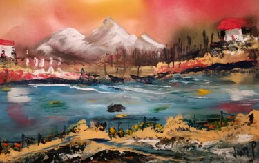 Peinture intitulée "River lake" par Pascal Jung, Œuvre d'art originale, Huile Monté sur Châssis en bois