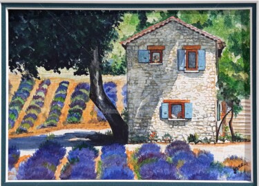 Painting titled "En Luberon" by Yves Lafond, Original Artwork, Watercolor Mounted on Wood Panel