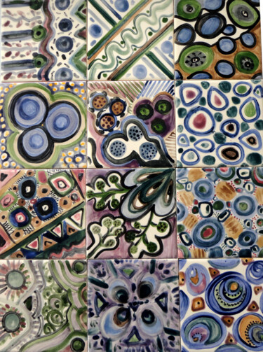 Ensemble de 12 carreaux uniques , faïence 10 x 10 cm 雕塑 标题为“Ensemble de 12 carr…” 由Anne Cabon, 原创艺术品, 陶瓷