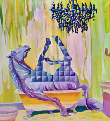 Painting titled "Warm Bath" by Dominic Virtosu, Original Artwork, Oil Mounted on Wood Stretcher frame