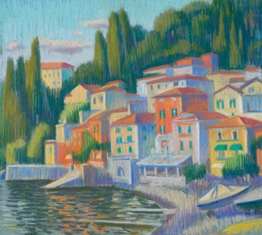 Colored houses. Varenna. Painting titled "Colored houses. Var…" by Kristina Korò, Original Artwork, Pastel