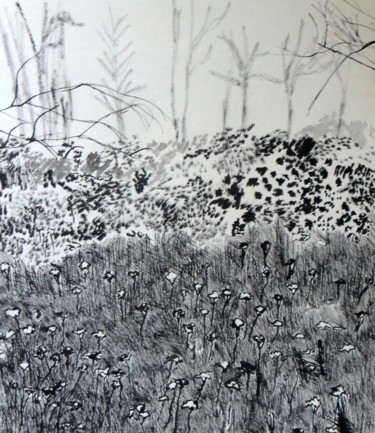 Drawing titled "A Field of Flowers…" by Robert Grubbs, Original Artwork, Ink