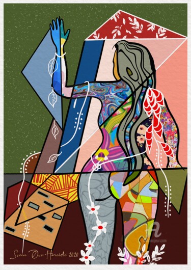 数字艺术 标题为“A lady in her window” 由Svein Ove Hareide, 原创艺术品, 数字油画