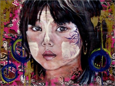 绘画 标题为“Qui es-tu?” 由Natacha Zenatti, 原创艺术品, 丙烯 安装在木质担架架上