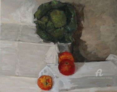 Peinture intitulée "Nature Morte aux Tr…" par Chéker, Œuvre d'art originale, Huile Monté sur Châssis en bois
