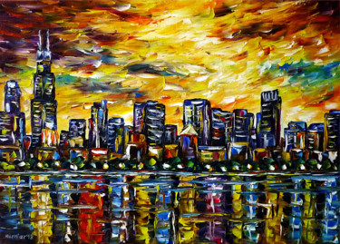 Chicago Skyline 绘画 标题为“Chicago Skyline” 由Mirek Kuzniar, 原创艺术品, 油