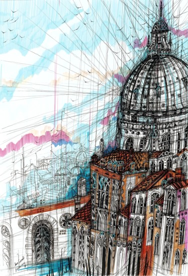 Disegno intitolato "Santa Maria della S…" da Maria Susarenko, Opera d'arte originale, Inchiostro