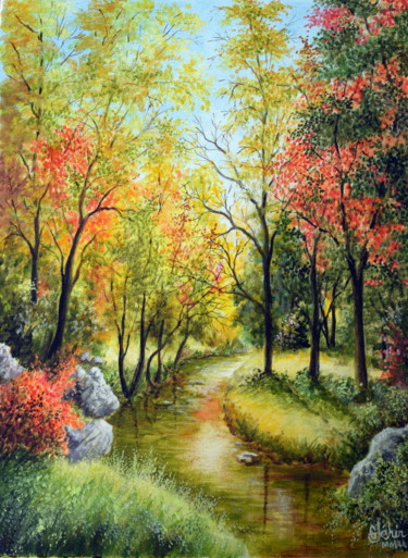 Peinture intitulée "Automne flamboyant." par Gérard Jéhin, Œuvre d'art originale, Huile