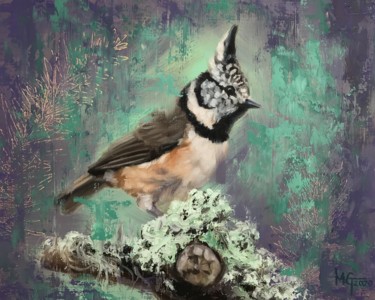Crested Tit with Lichen Painting titled "Crested Tit with Li…" by Melissa Gee, Original Artwork, Oil