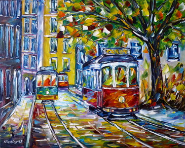 Straßenbahn in Lissabon III Painting titled "Straßenbahn in Liss…" by Mirek Kuzniar, Original Artwork, Oil