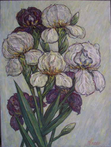 Картина под названием "Ирисы" - Валентин Негреско, Подлинное произведение искусства, Масло
