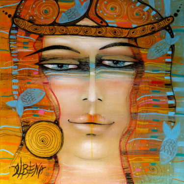 Peinture intitulée "Portrait orange 30x…" par Albena Vatcheva, Œuvre d'art originale, Huile Monté sur Châssis en bois