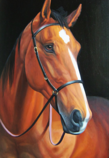 Horse portrait-5 (40x60cm, oil painting, ready to hang) Painting titled "Horse portrait-5 (4…" by Sergey Miqayelya, Original Artwork, Oil Mounted on Wood Stretcher frame