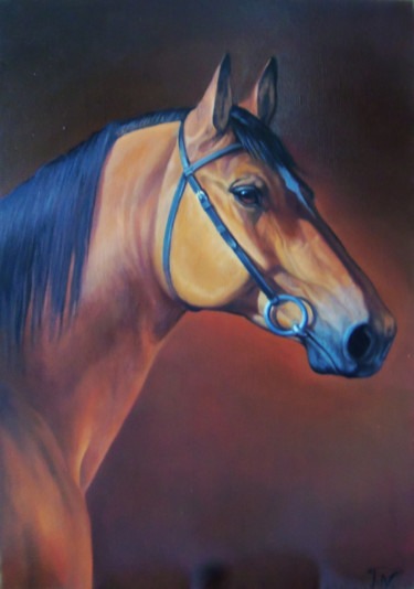 Horse portrait-6 (40x60cm, oil painting, ready to hang) Painting titled "Horse portrait-6 (4…" by Sergey Miqayelya, Original Artwork, Oil Mounted on Wood Stretcher frame