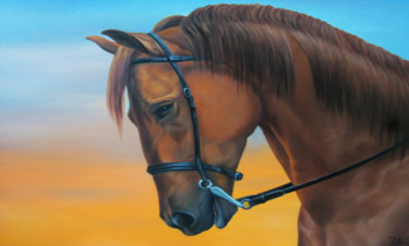 Horse portrait-7 (40x60cm, oil painting, ready to hang) Painting titled "Horse portrait-7 (4…" by Sergey Miqayelya, Original Artwork, Oil Mounted on Wood Stretcher frame