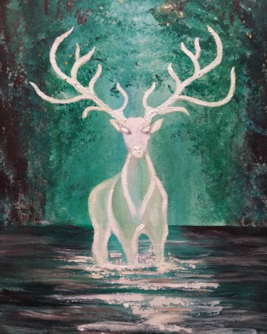 Painting titled "Cernunnos" by Atignas Art, Original Artwork, Acrylic Mounted on Wood Panel