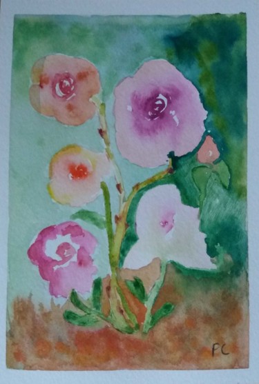 Peinture intitulée "bouquet de roses et…" par Pascale Coutoux, Œuvre d'art originale, Aquarelle