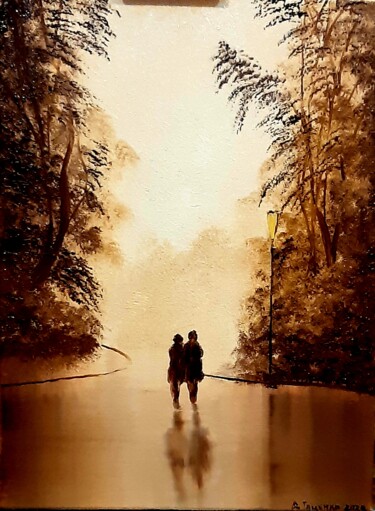 Painting titled "Пара" by Artem Gatsenko, Original Artwork, Oil Mounted on Wood Stretcher frame