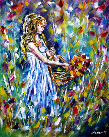 Mädchen mit Blumenkorb "Mädchen mit Blumenk…" başlıklı Tablo Mirek Kuzniar tarafından, Orijinal sanat, Petrol